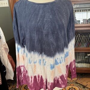 Westbound Women's Long Sleeve Tie-Dye Top in Navy, White, Blue & Berry